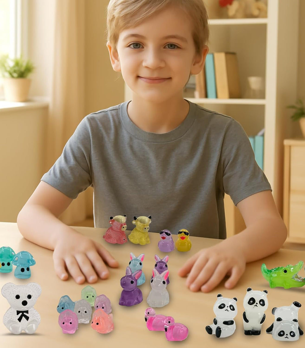 110 Pcs Luminous Mini Resin Animals Tiny Resin Figurines Glow in The Dark Tiny Ducks for Fairy Garden, Miniature Accessories, Crafts, and Decor