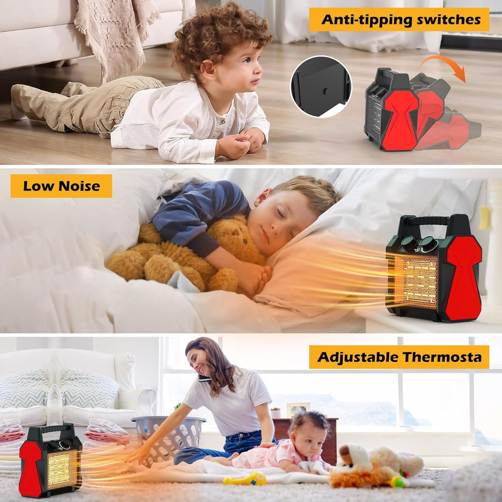 1500W PTC Electric Space Heater with Overheat & Tip-Over Protection, Portable Indoor Outdoor Heater with 3 Modes, Small Fan, Quiet for Bedroom, Garage, Patio