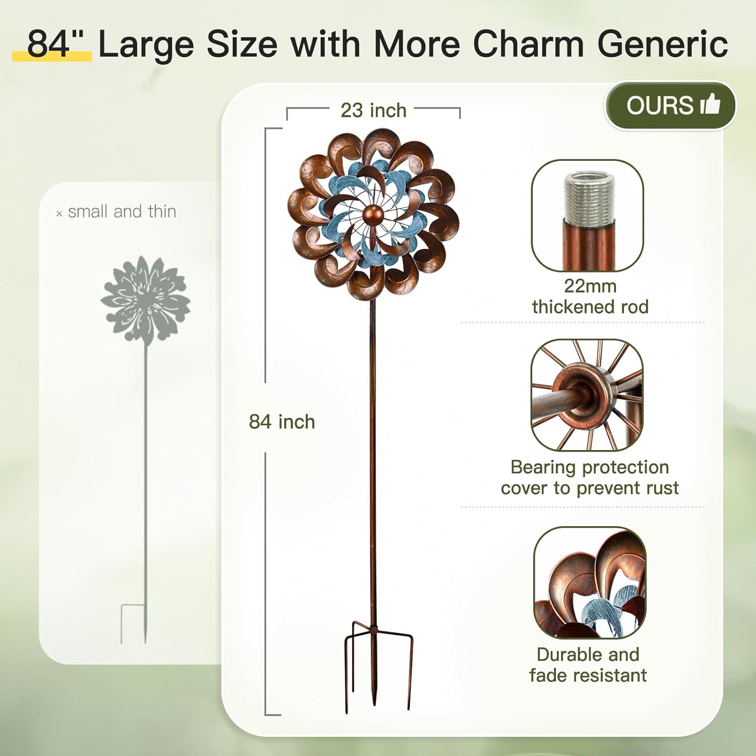 Wind Spinners for Yard and Garden Large, 84 Inch Wind Spinners Outdoor Metal, Wind Sculptures & Spinners Birthday Gifts for Family or Friends(Classical Flower)