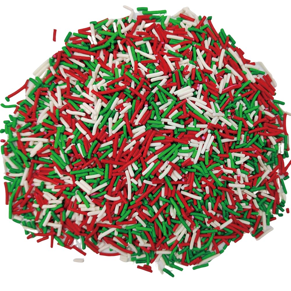 Homankit Christmas Sprinkles for Cake Decorating, Red Green and White Jimmy Sprinkles, Edible Jimmies Sprinkle for Cupcake Toppers Baking Cookie Ice Cream Dount Dessert Decoration