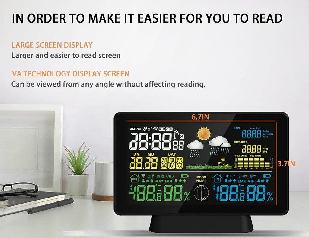 BIUWING Wireless Rain Gauge and Weather Station, Digital Rain Gauge Outdoor Home Weather Stations with Thermometer, Hygrometer, Atomic Clock, Forecast and Barometer, Weather Station with Rain Gauges