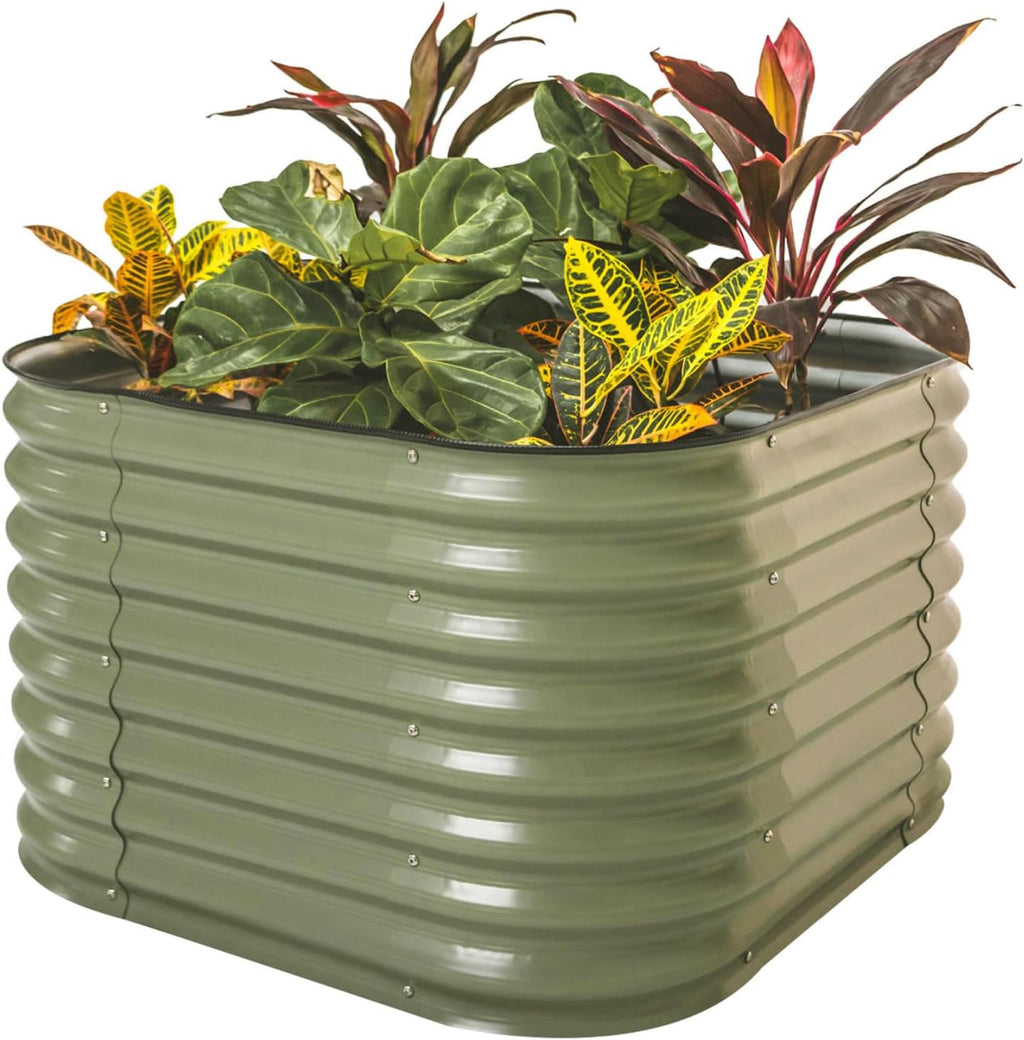 Vego garden 26" Extra Tall Raised Garden Bed Kits, 4 in 1 Modular Raised Planter Box for Vegetables Flowers Fruits Oval Metal Raised Garden-Olive Green