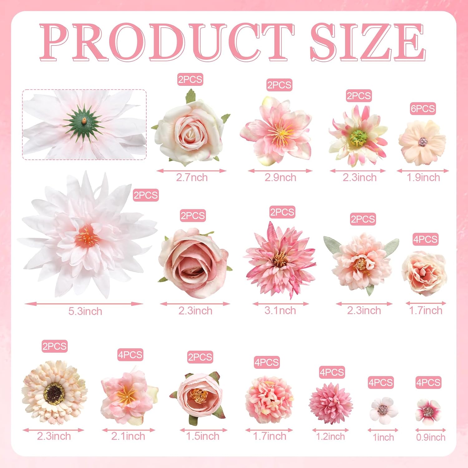 YYHUAWU Fake Flower Heads Mini Pink Artificial Flower Faux Dahlia Rose Flowers Multicolor Silk Daisy Flower Heads for Craft Garland Wedding Bridal Baby Shower Home Party Decoration DIY Cake Decor