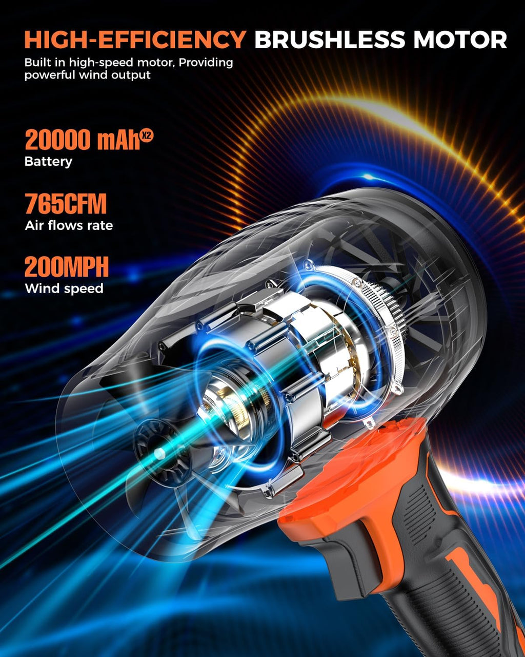 Leaf Blower Cordless with Battery and Charger,800,000 RPM,Extended Nozzle,Lightweight Handheld Design,Blower for Patio Cleaning,car Blowing Water,Blowing Leaves and Dust（Burnt Orange）