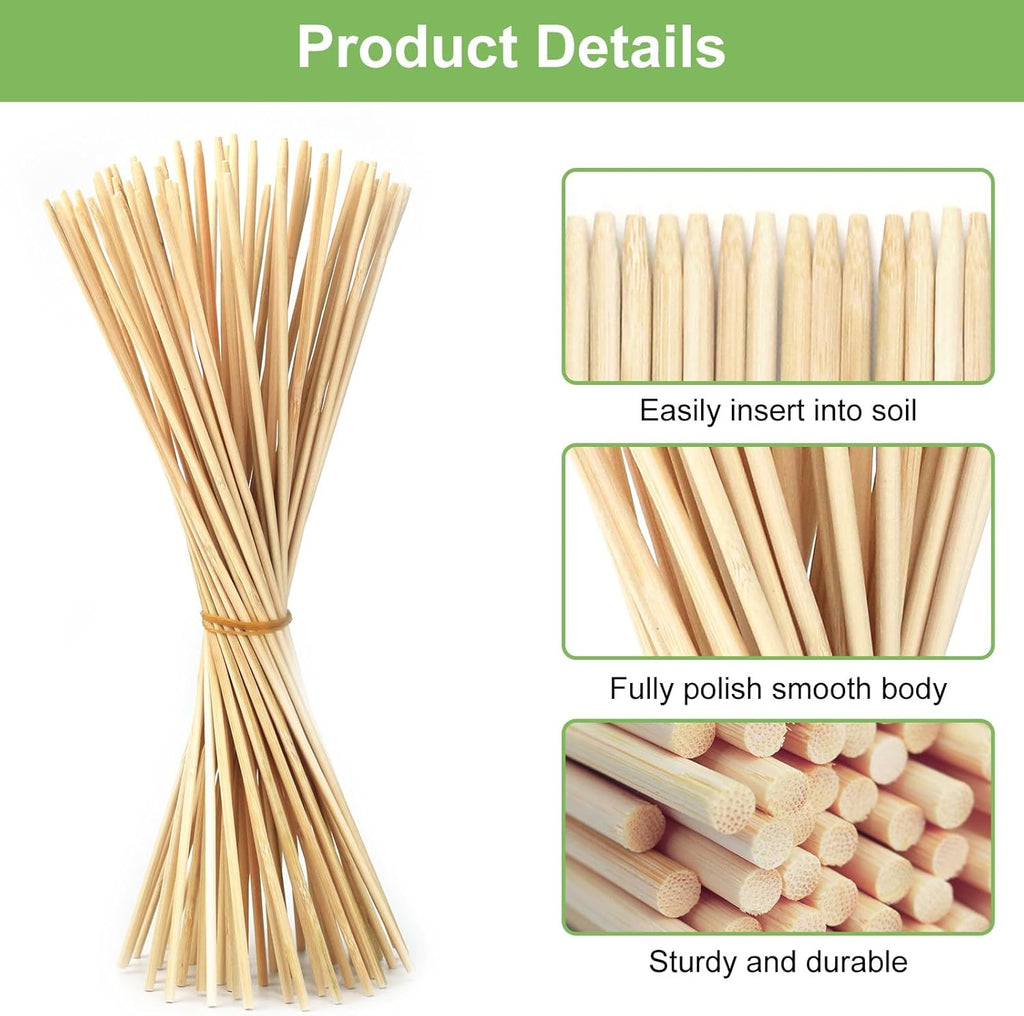 120 PCS Bamboo Plant Stakes 18 Inch, Wood Plant Support for Gardening for Potted Floral Plant, Indoor Wooden Sign Posting Garden Stick, Crafts Sticks with 120 PCS Wires(4")