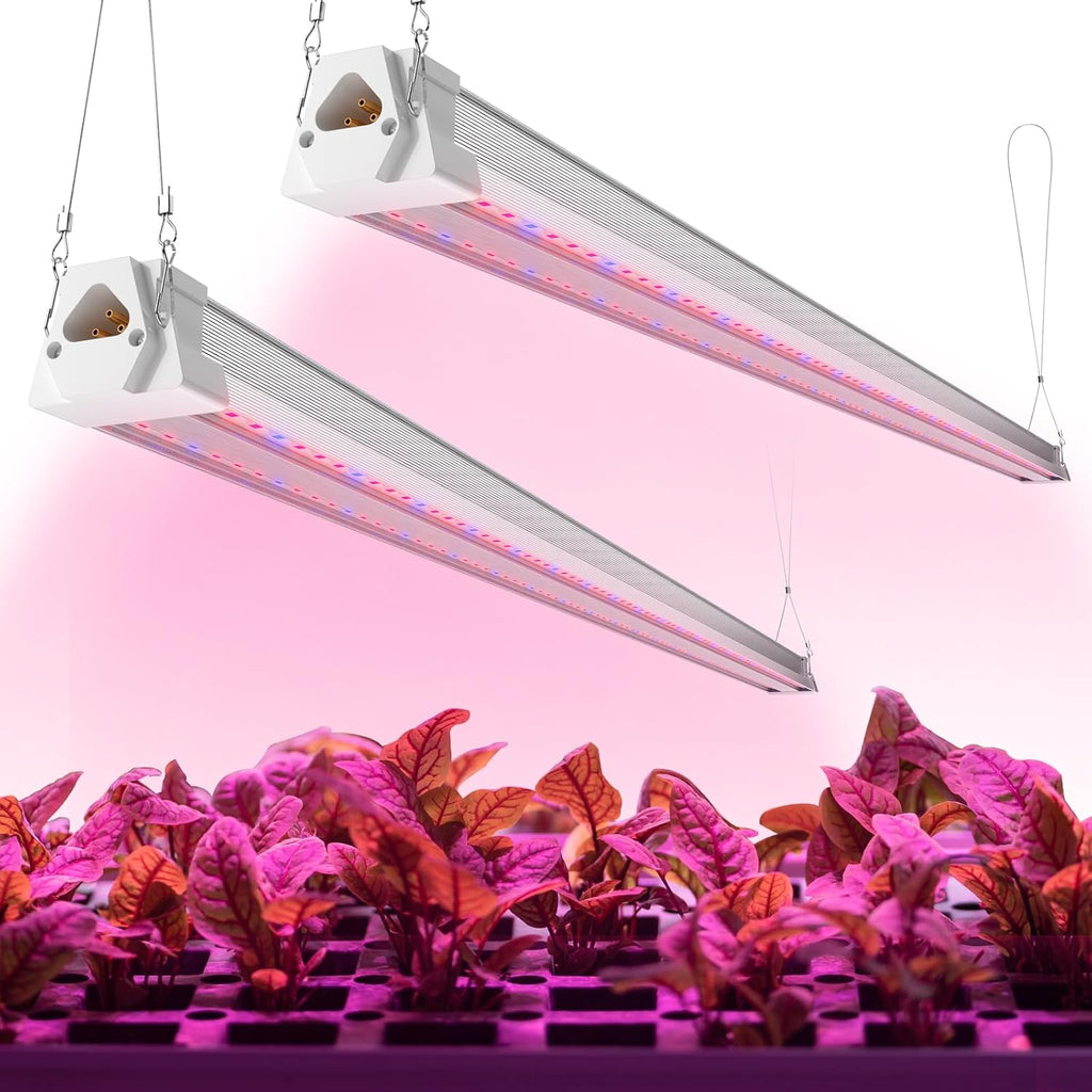 FREELICHT 2 Pack 4FT LED Grow Light, 40W (250W Equivalent), Red Blue (660nm+460nm) Full Spectrum Grow Light for Indoor Plants, Linkable Plug in Plant Growing Lamps for Hydroponic Seeding Veg Flower