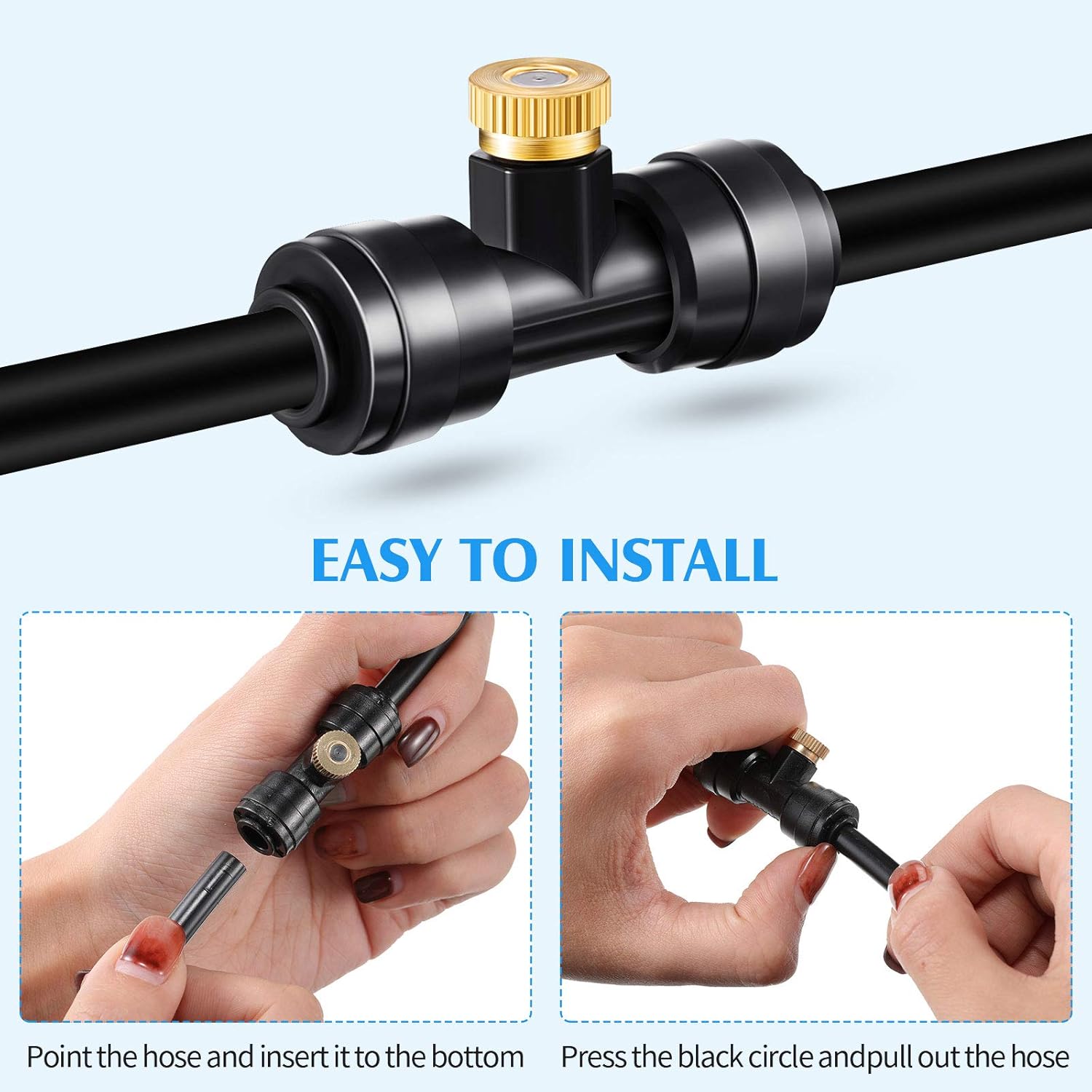 Misting Nozzles Kit Include Water Misting Tees Thread 1/4 Inch and Brass Orifice Nozzle with Black Plug for Outdoor Spray Cooling System(72 Pieces)