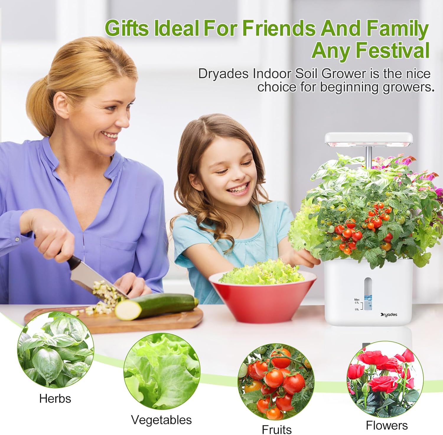 Indoor Garden Planter Growing Systems Soil plant pot indoor Small Smart Soil Gardening System with 17 Watts LED Grow Light Auto Timer Self-Watering Planter Pot Gifts for Mom Women (No Seeds&Soil)