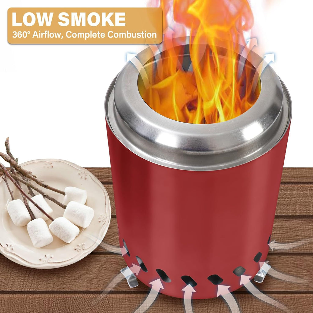 HGD Small Tabletop Fire Pit, Smokeless Table Top Firepit Outdoor, Portable Mini Stove with Carry Bag for Camping Backyard Patio Garden Picnic, Fueled by Pellets or Wood, Stainless Steel, Red