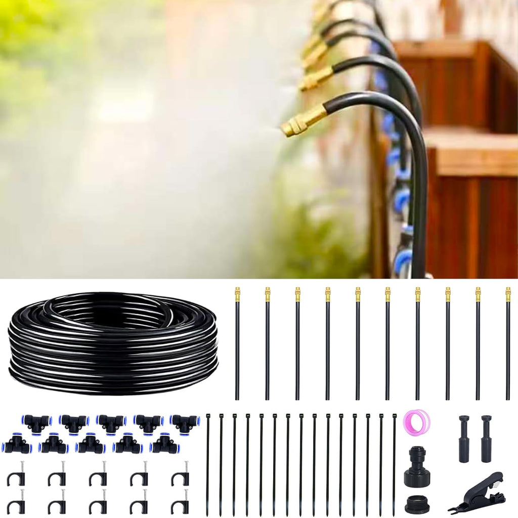 360° Adjustable Drip Irrigation System - 30FT Garden Watering System with 10 Nozzles, Garden Irrigation System, Greenhouse Accessories, Atomizing System for Yard, Lawn, Plants, 5/16 inch Hose