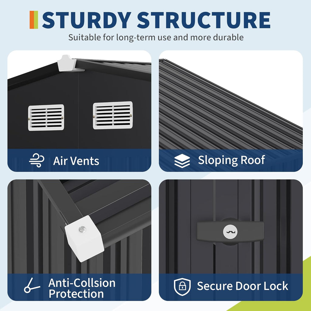 6x8 FT Metal Storage Sheds Outdoor with Floor, Metal Yard Sheds Garden Shed Kit, MetalTool Shed with Lockable Door, Metals UtilitySheds Buildings with Air Vent for Backyard Garden Patio Lawn