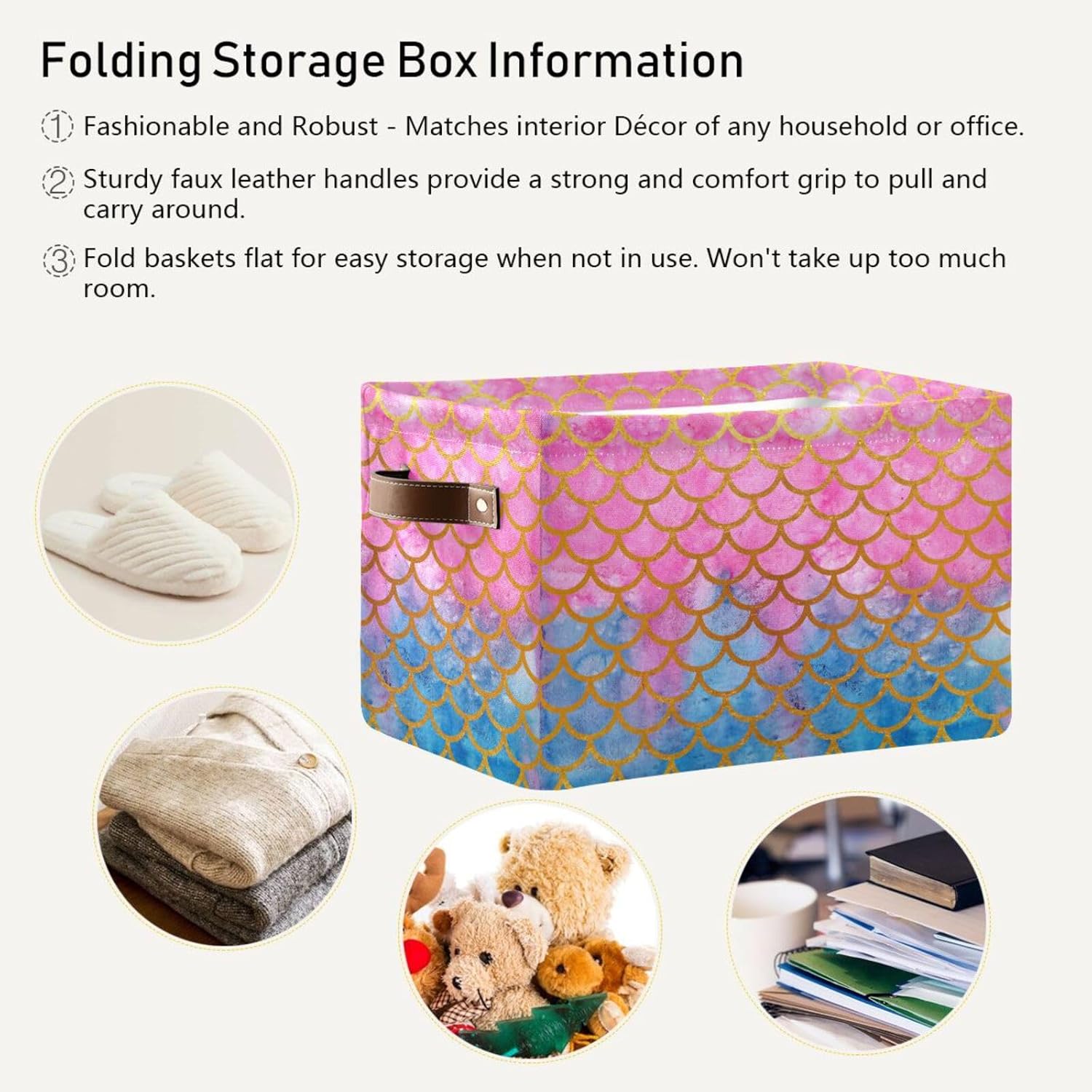 Mermaid Rectangular Storage Basket Organizer Bin Shelf Baskets For Clothes Gifts For Home Office Dorm