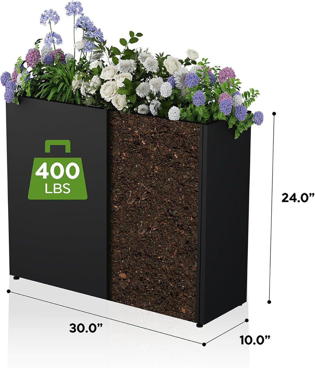 All-Weather Large Metal Planter Box,30" Lx10“Wx24”H Rectangular Planter with Drainage Holes & Removable Shelf,Modern Tall Outdoor Planters for Tall Small Plants, Trees, Flowers,Garden Patio