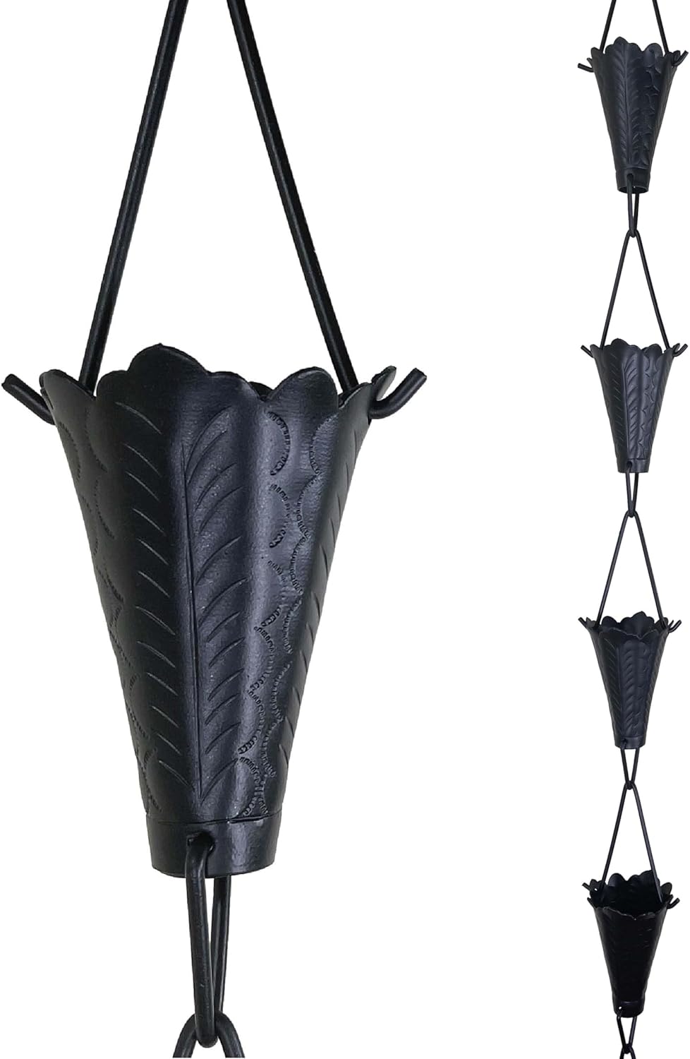 8.5 ft Leaf Cups Black Powder Coated, to Replace Roof Gutter Downspout, with Installation Kit, Rainwater Catcher/Water Diverter, JAS8002BLK