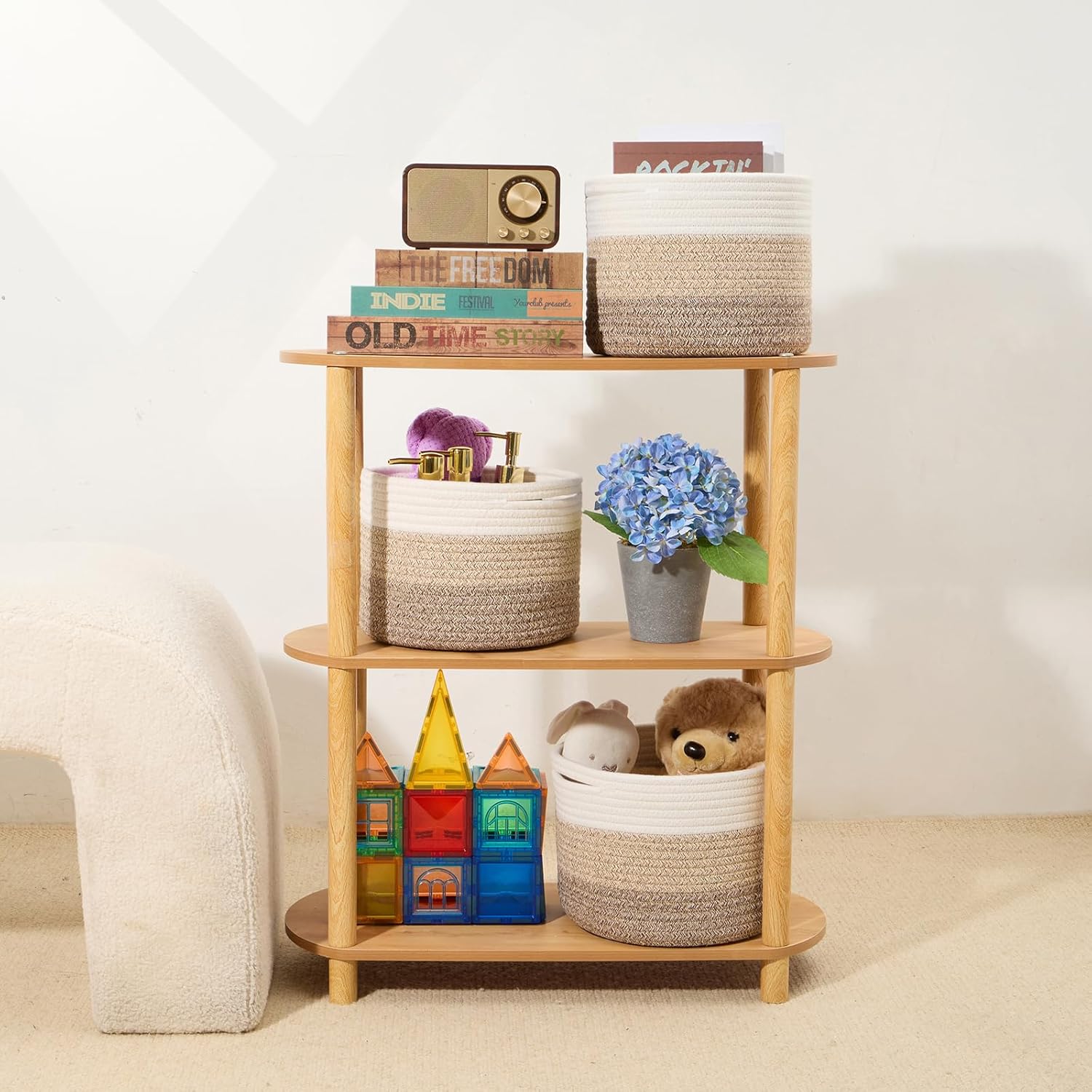 Small Basket for Organizing | Cube Shelf Closet Storage Baskets | 9.7×9.7×7.1” | Woven Rope Gift Basket | Nursery | Round 3 Packs Gradient Brown