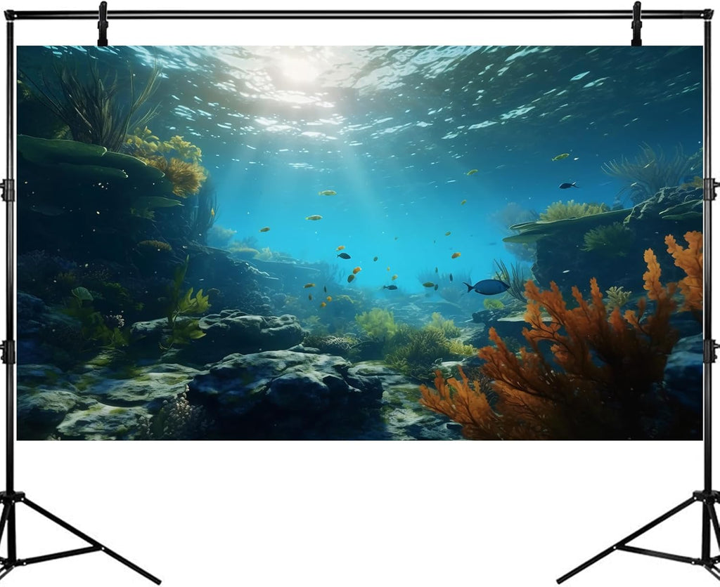 Ocean Floor Fish Tank Background Underwater Rock Aquarium Background Under The Sea Terrarium Backgrounds Aquatic Plants Sunlight Fish Tank Backgrounds Tropical Fish Aquarium Wallpaper 24x12in