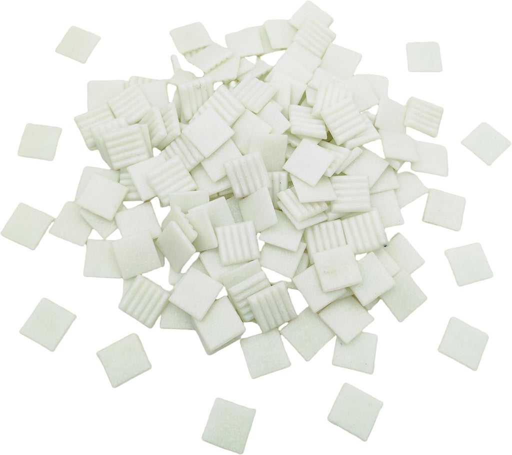 3/4 inch Quartz Glass Mosaic Tiles for Crafts, 1.1 LB, Square Mosaic Pieces for DIY Picture, Home Mosaic Decoration (White)