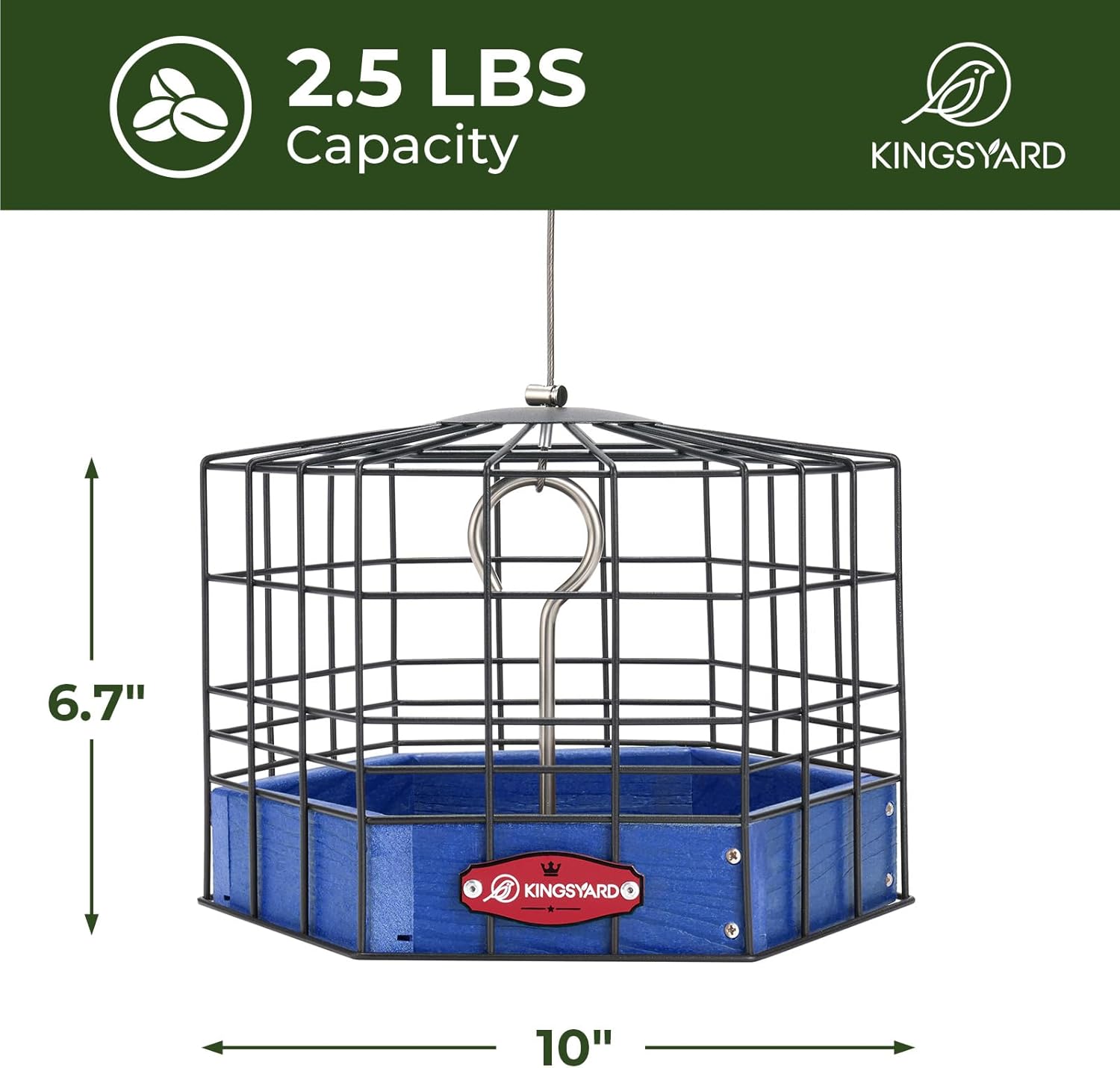Kingsyard Squirrel Proof Platform Bird Feeder for Outdoor Hanging, Caged Bird Feeder for Bluebird Mealworm, Recycled Plastic Feeding Platform with Metal Mesh Tray, Special for Small Birds, Blue
