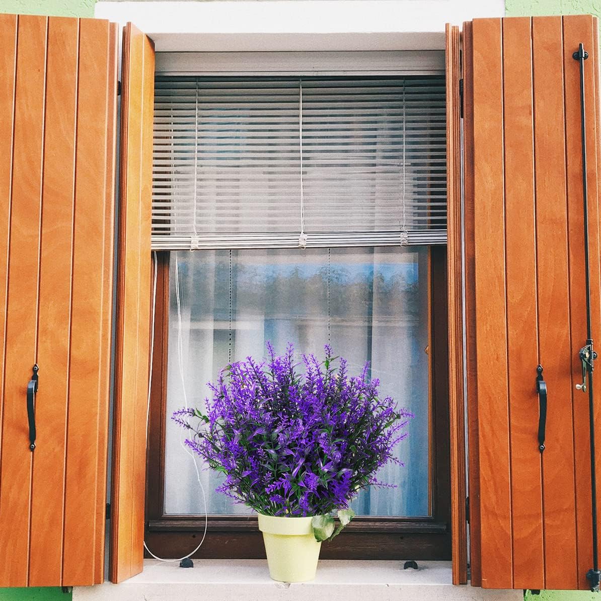 8 Pack Artificial Plants Flowers Grass Shrubs Lavender No Fade Faux Plastic Flowers Outdoor for Farmhouse Garden Porch Patio Indoor Wedding Decoration Greenery Fake Plants uv Resistant