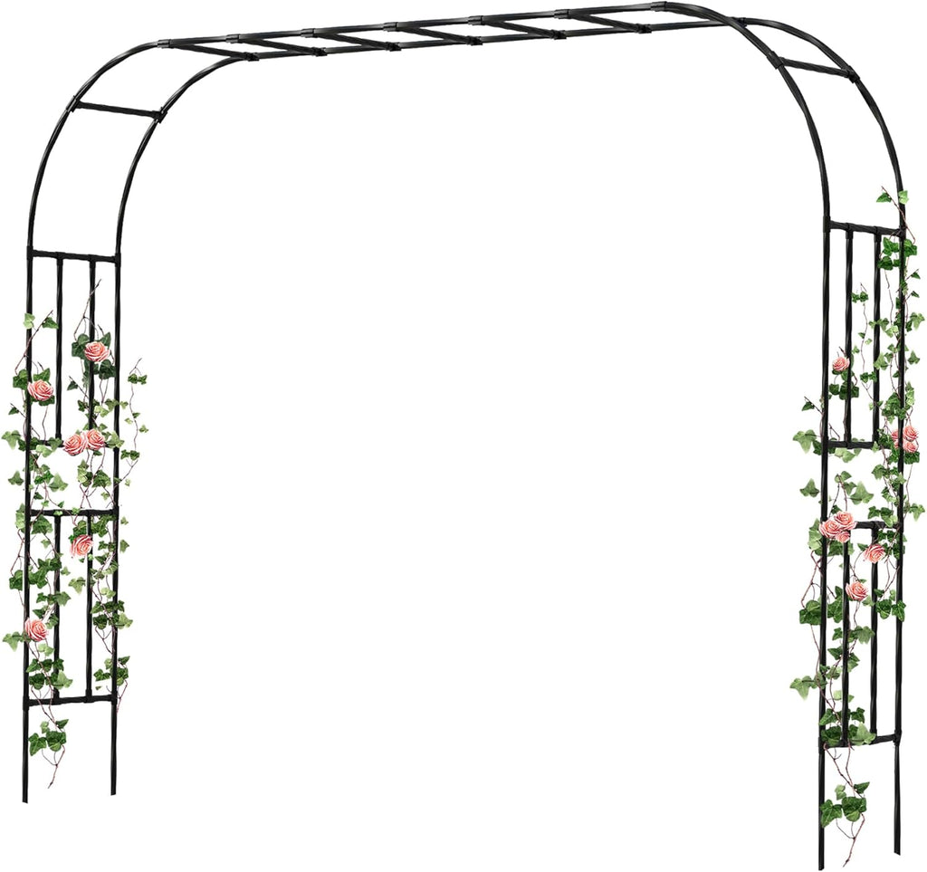Twira Garden Arch Trellis, 7.9FT(240cm) Metal Garden Arbor Trellis for Climbing Plants Outdoor, Large Wedding Arch for Ceremony, Black Garden Archway Trellises Decoration for Lawn, Patio, Backyard