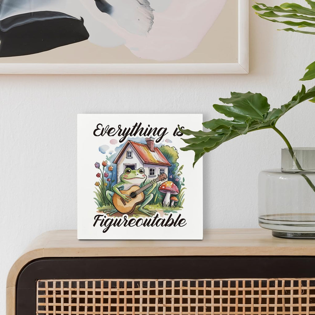 Inspirational Desk Signs, Rustic Wooden Box Signs, Motivation Wood Plaque for Office Cubicle Workplace Decor, Tabletop Decors, Everything is Figureoutable Sign 5×5×1.2inches