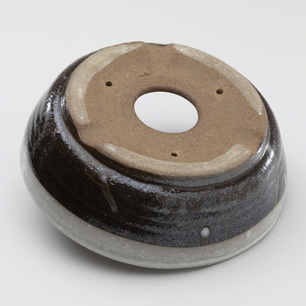 Wazakura Shigaraki Series Handmade Stripe Glazed Ceramic Bonsai Pot with Drainage, 6.6 in (170 mm) Made in Japan, Garden Training Container & Planter - White Stripe Small Size