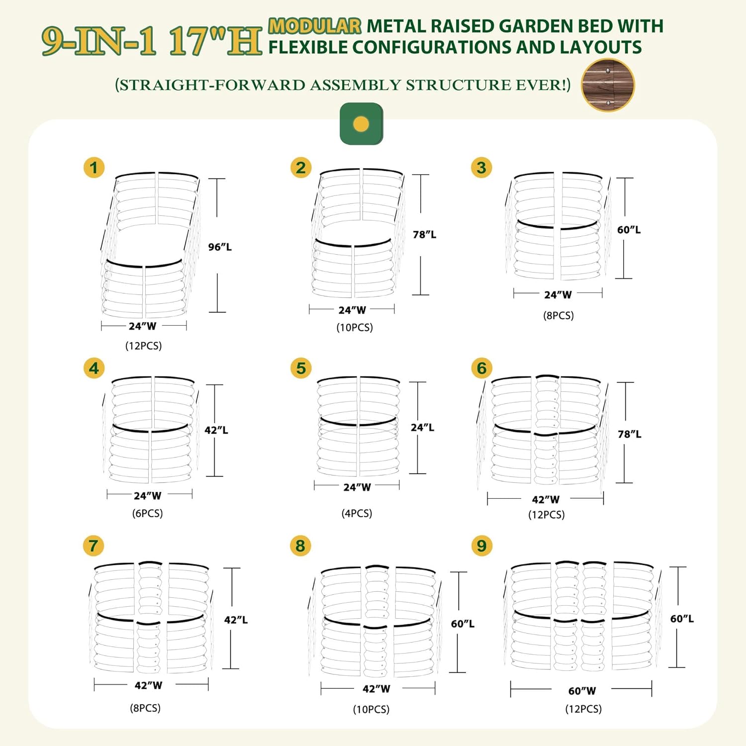 MUPATER 8x2FT Metal Galvanized Raised Garden Bed, 17''H Premium Wood Grain Raised Garden Bed Outdoor for Plants Flowers, 9-in-1 Galvanized Metal Planter Box, Rustic