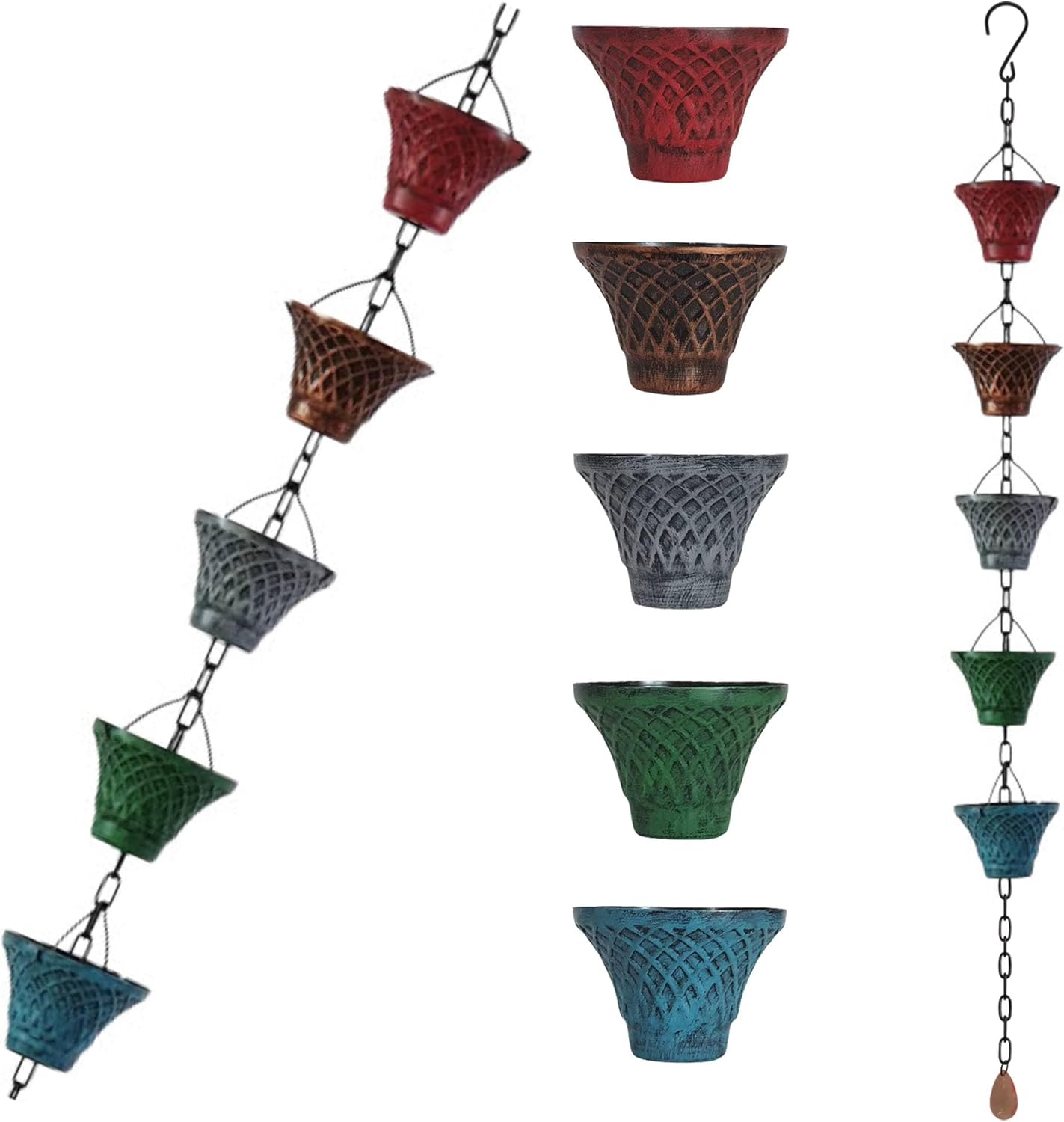 3FT Multicolor Bell Rain Chains for Gutter and Rain Barrel | Rust-Resistant Plated Garden Décor Rain Chain for Downspout | Rain Chain Extension 3 Ft (no Adapter)