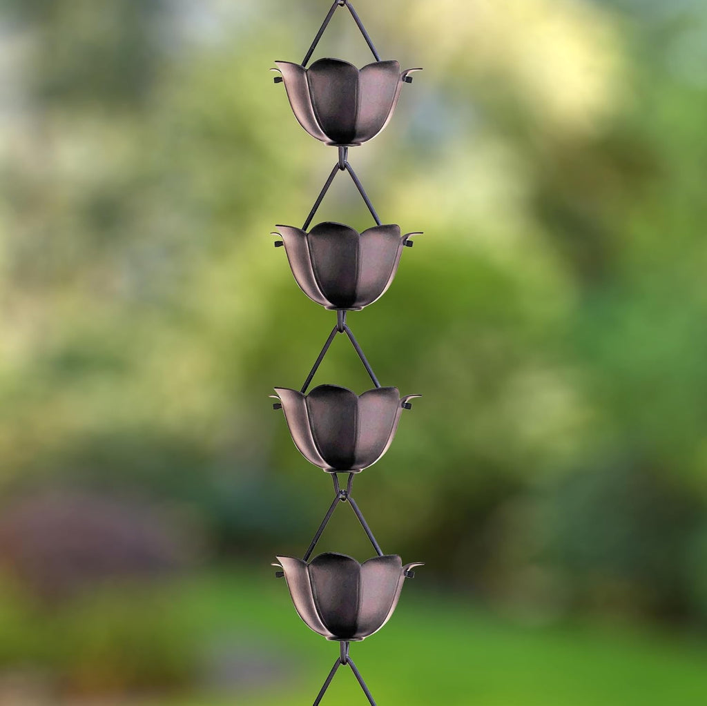 Monarch Rain Chains Pure Aluminum Lotus Cup Rain Chain Extension, 3 ft Black Powder Coated Decorative Rain Catcher Chain for Gutters, Rain Gutter Extension Downspout