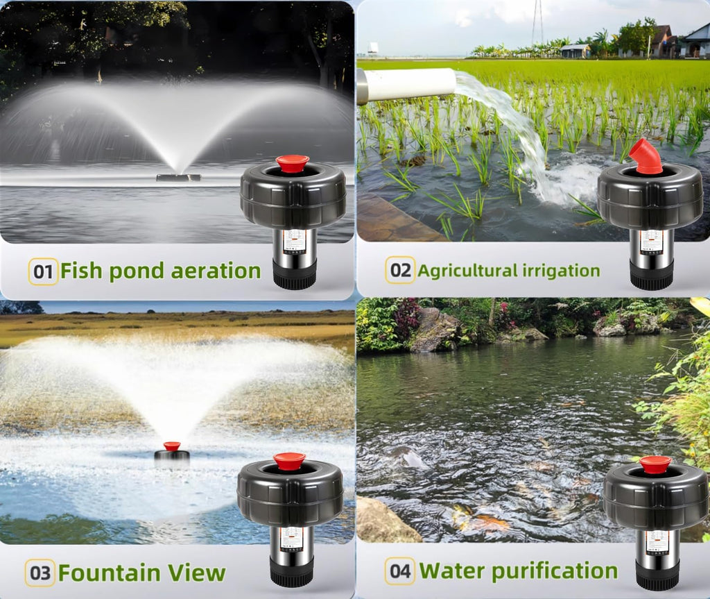 Pond Fountain Aerator, 1HP 10000 GPH Floating Fountain Pump with Timer & 100FT Cord, Stainless Steel Pond Jet System for Large Outdoor Ponds & Lakes
