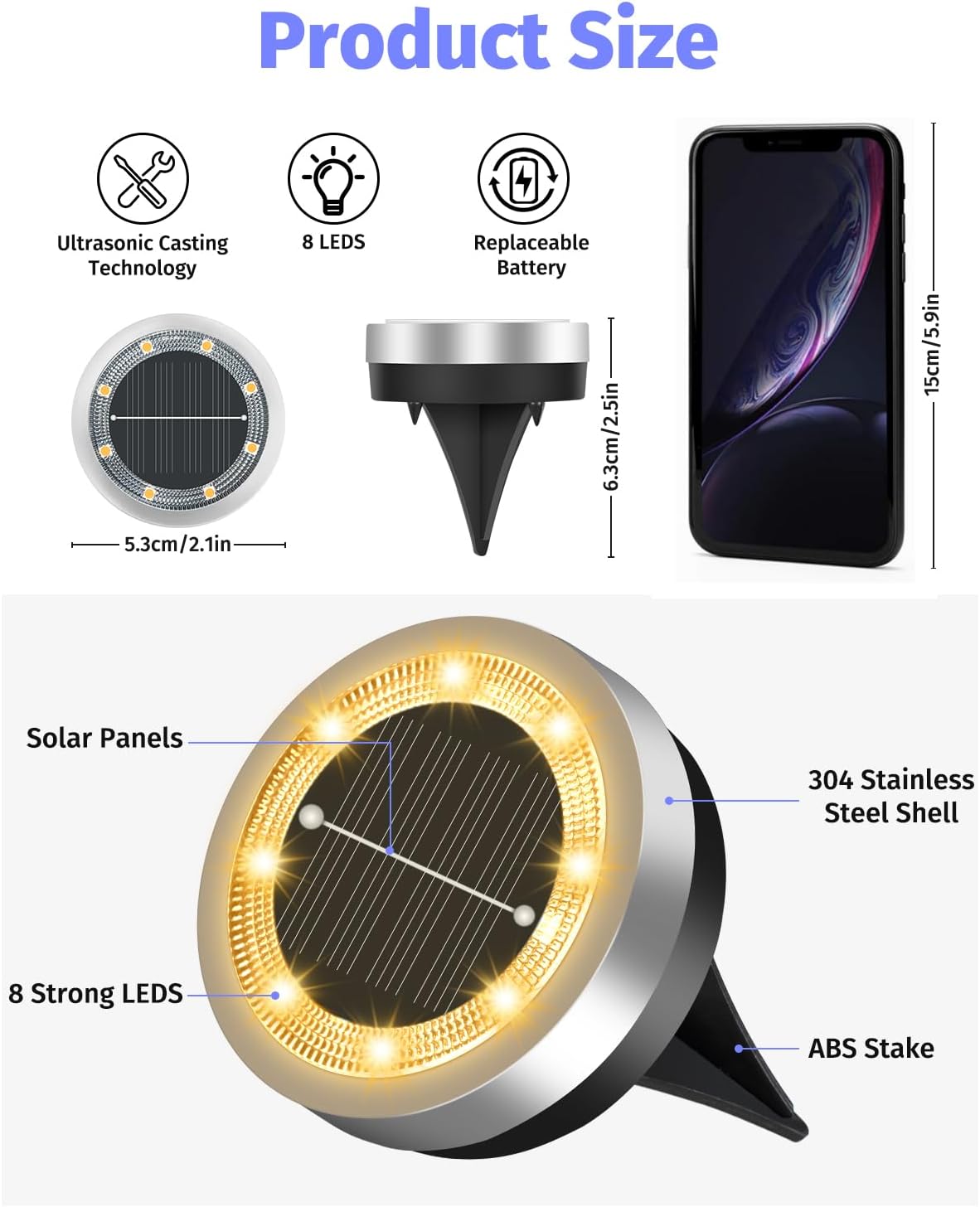 Mini Solar Ground Lights Outdoor 16 Pack Waterproof Upgraded Anti-Rust Solar Flat Garden Lights Stainless Steel Solor Powered Disc Landscape Light for Pathway Walkway Yard Lawn Patio-Warm White