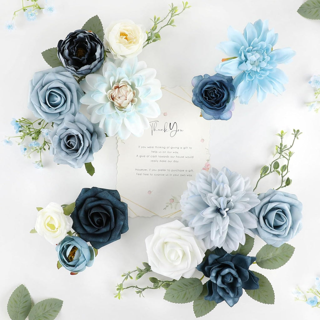 AGIRL Artificial Flowers Combo Silk Mix Purple Fake Flower with Stems for DIY Wedding Bouquets Centerpieces Arrangements Table Chair Decor Baby Shower Home Decor (Light Blue)