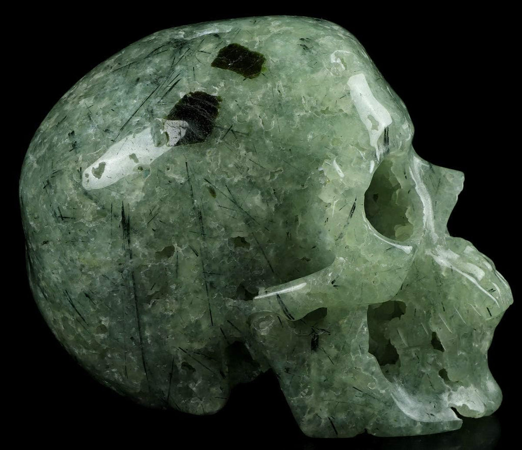 Skullis 5.0” Prehnite Super Realistic Crystal Skull, Hand Carved Gemstone Fine Art Sculpture, Reiki Healing Stone Statue.1293 Z8