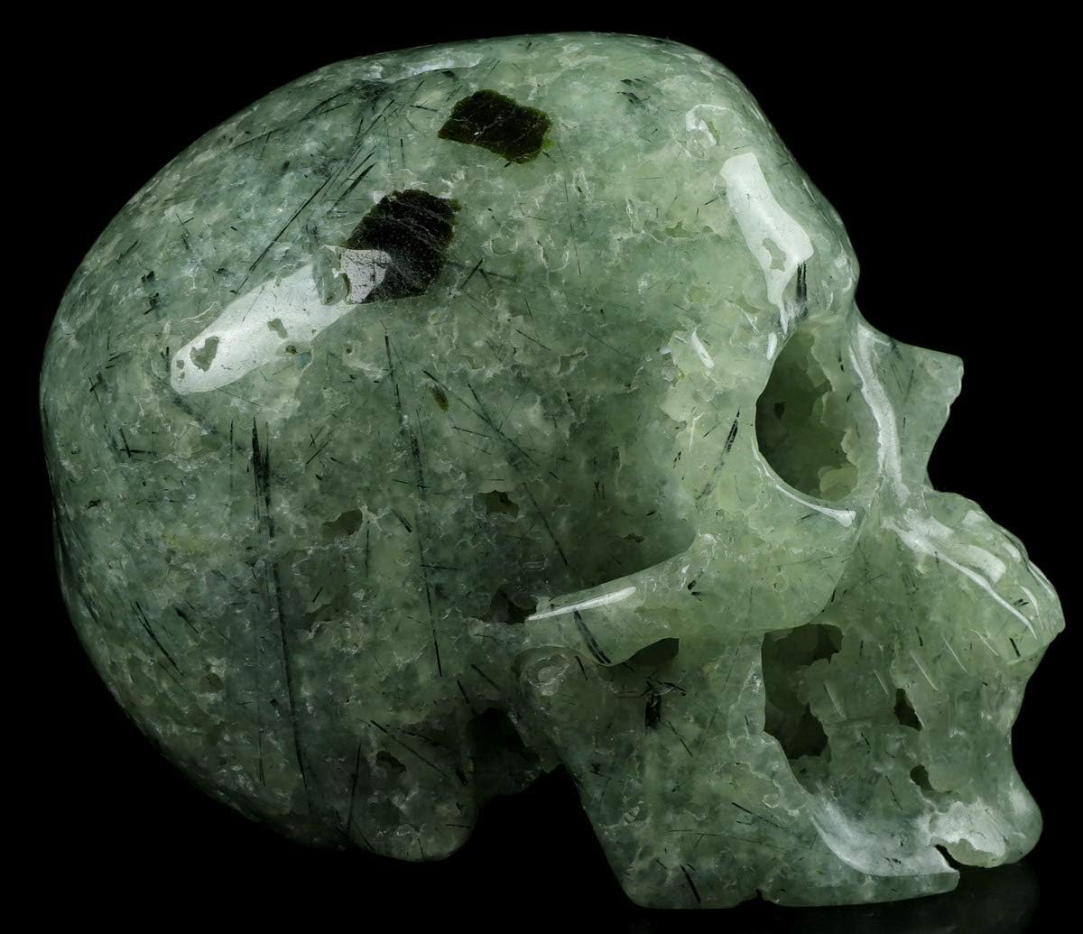 Skullis 5.0” Prehnite Super Realistic Crystal Skull, Hand Carved Gemstone Fine Art Sculpture, Reiki Healing Stone Statue.1293 Z8