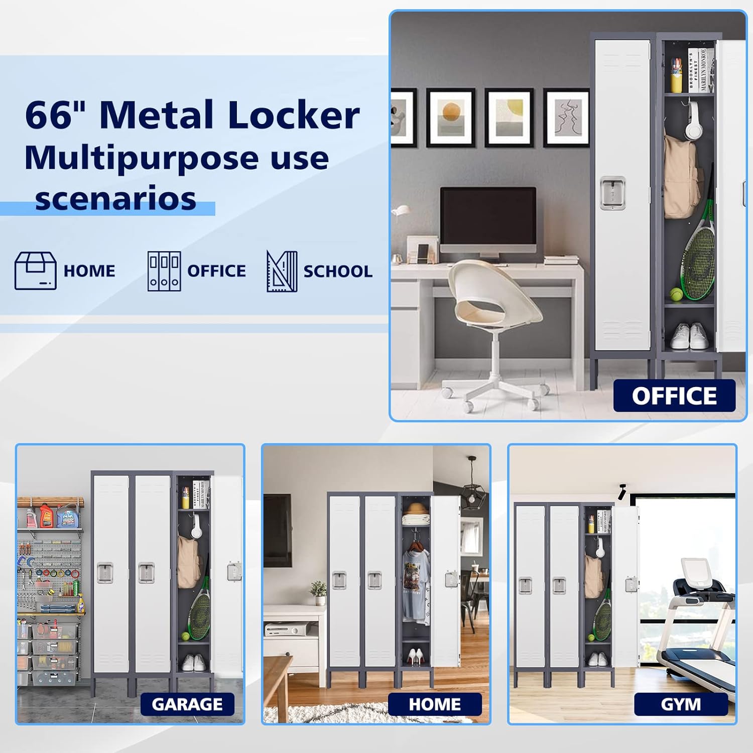 Letaya Locker,1 Door Employees Storage Metal Lockers 66" Lockable Steel Cabinet for School Gym Home Office Staff (1 Door)