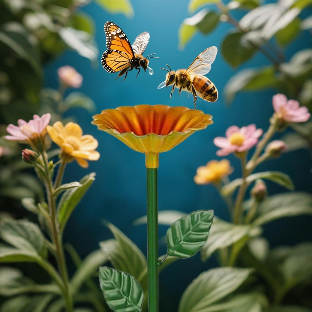 4 Pack Bee Watering Station, Metal Bee Feeder Cups with Colorful Flower Design,Butterfly Bee Bath Bowl for Outdoor Garden Yard Decor (Green, Blue, Yellow, Purple)
