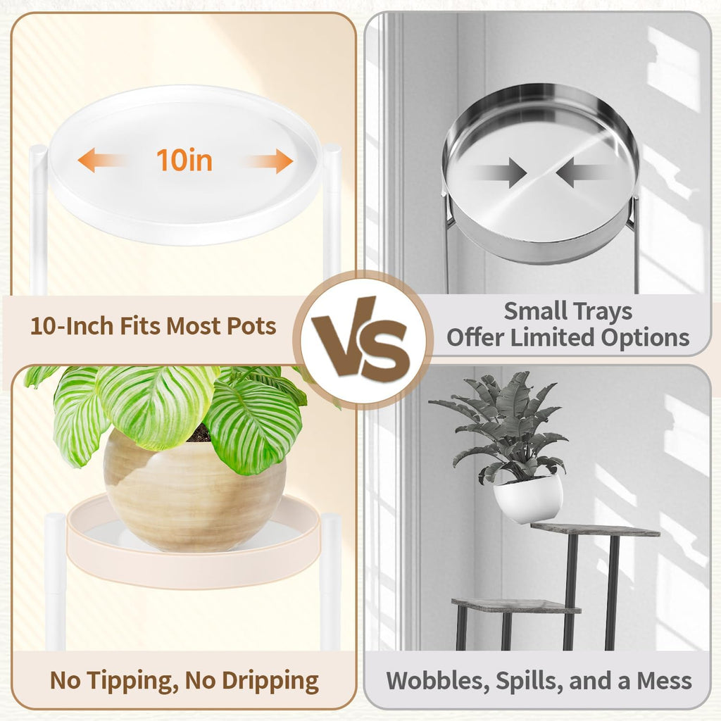 LASZOLA 5 Tiered Folding Plant Stand Indoor for Multiple Large Planter, Tall Heavy Duty Adjustable Rack with Rust Proof 10 Inch Wide Tray, Sturdy Vertical Tree Organizer for Narrow Inside Floor, White