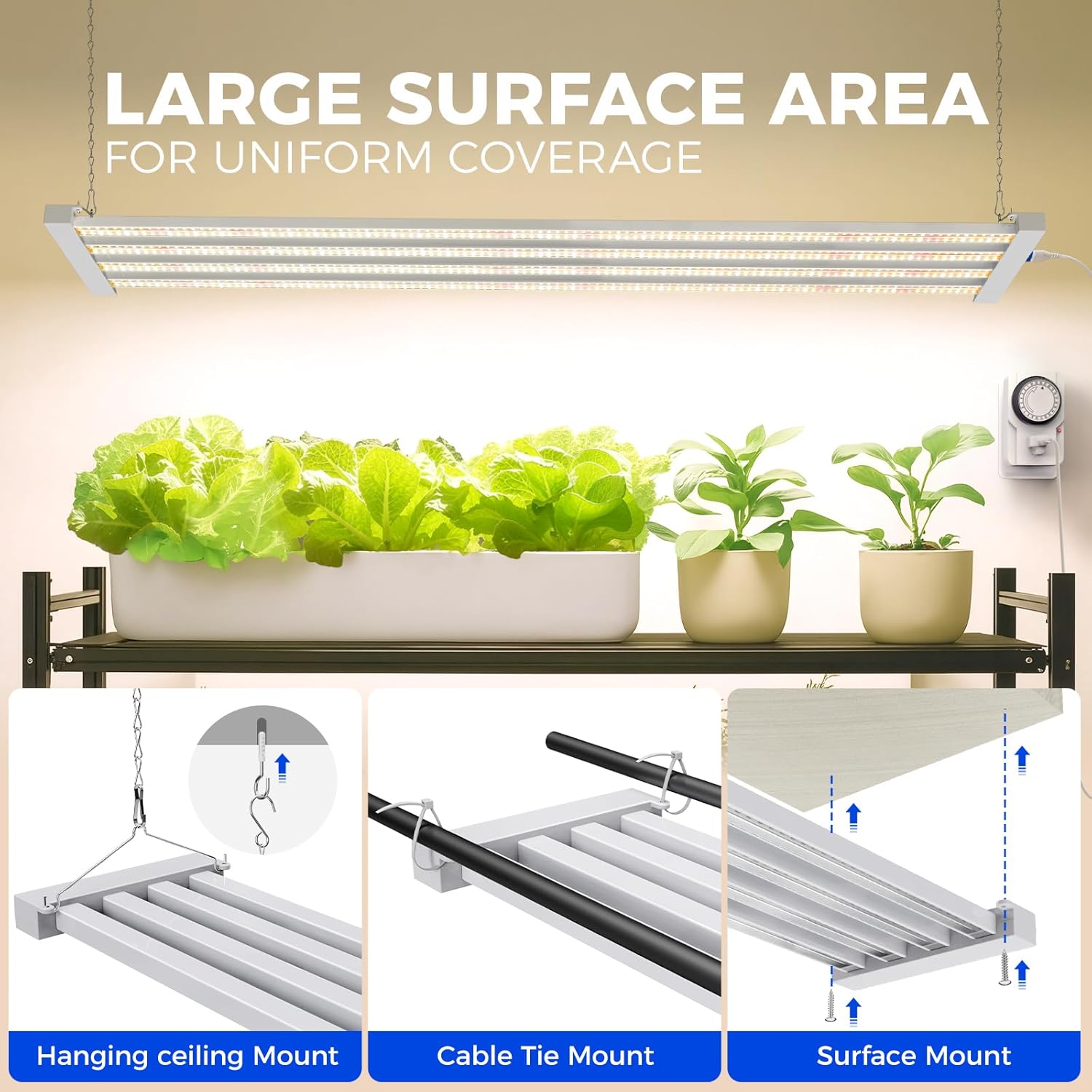 Barrina TX-L84 4FT LED Grow Light, 336W (4 x 84W), 4 Panel Wider Coverage, Full Spectrum, High PPFD, Mechanical Timer, Linkable, Hanging Light, Plant Stand with Grow Light for Indoor, Seeding, 4 Packs