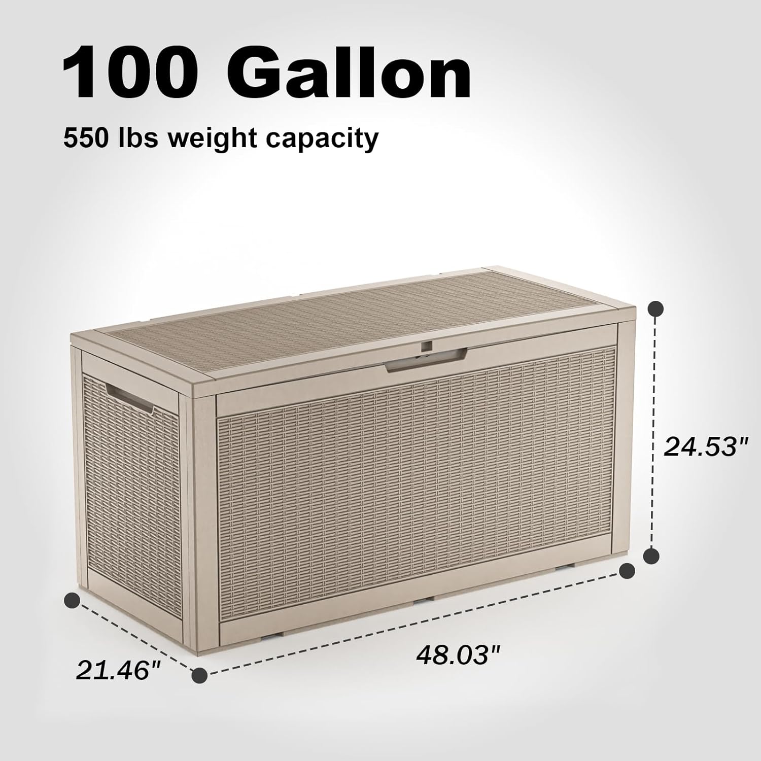 100 Gallon Waterproof Outdoor Storage Box,Resin Deck Box,Lockable Outside Storage Box Container for Patio Furniure,Garden,Pool Tools (100 Gallon,Grey pattern)