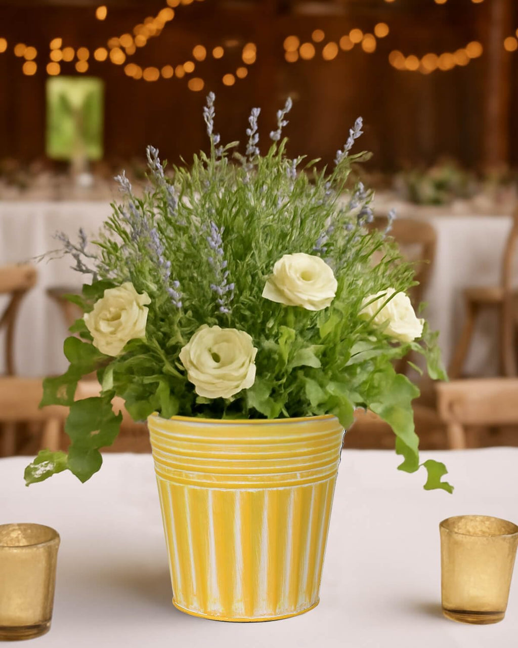 6 Inch Yellow Metal Rustic Flower Pots - 6Pcs Galvanized Planters with Drainage Hole and Rubber Plug, Rustproof Metal Bucket Plant Pots Farmhouse Vintage Style for Decor