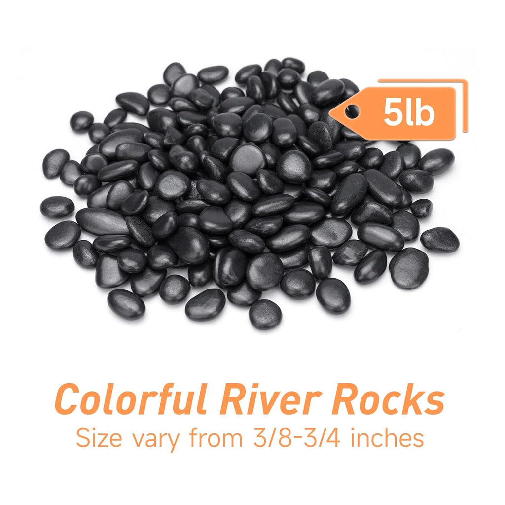 5 lbs Black Pebbles for Indoor Plants, Succulent, Bamboo, Vase, 3/8" Plant Rocks for Pots Indoor, Small River Rocks Decorative Pea Gravel, Highly Polished