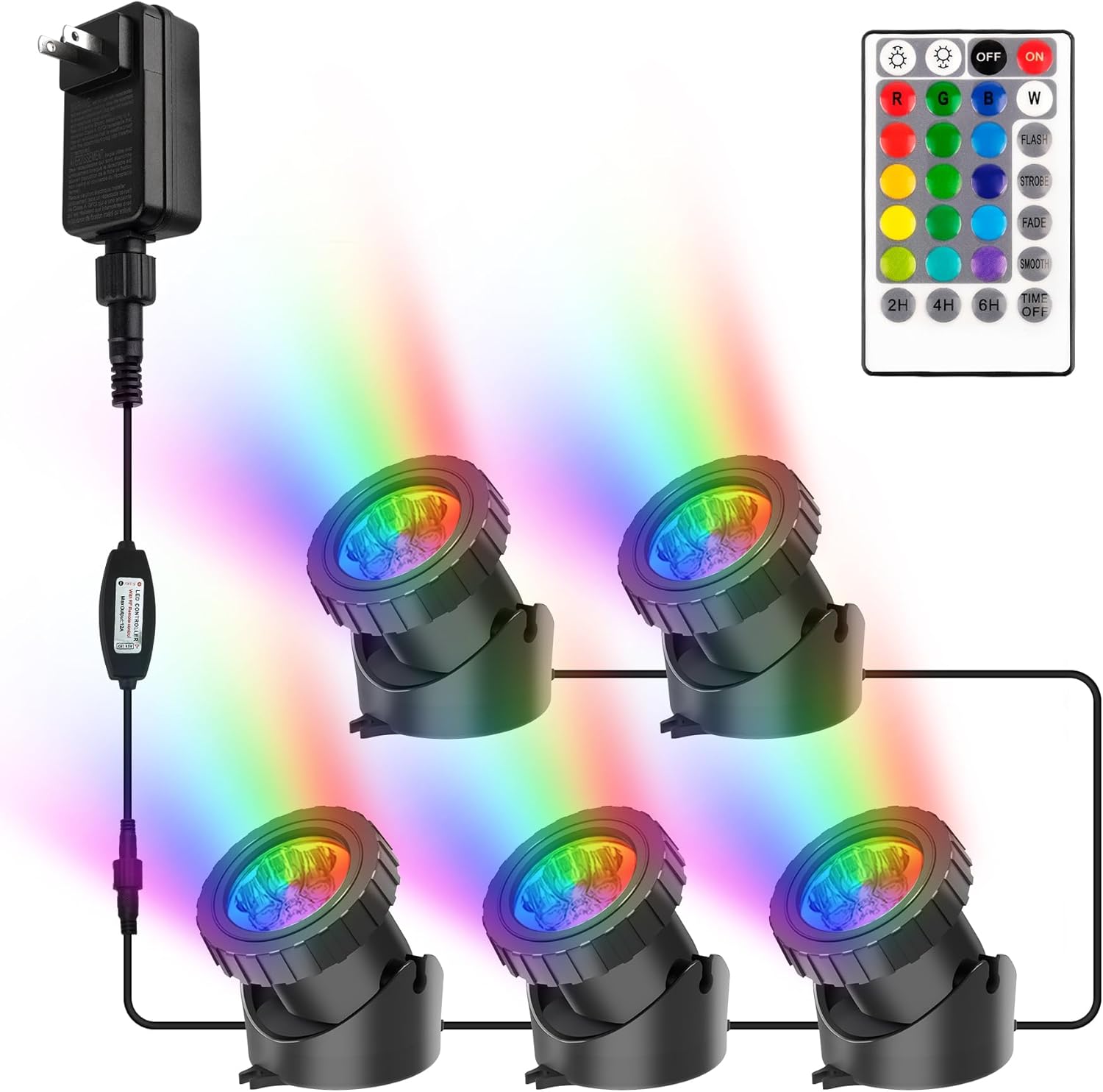 RGB Pond Lights with Timer, Super Bright LED Underwater Submersible Colorful Landscape Spotlights, Remote Control IP68 Waterproof Fountain Lights for Fish Aquarium Tank Garden Yard (Set of 5)
