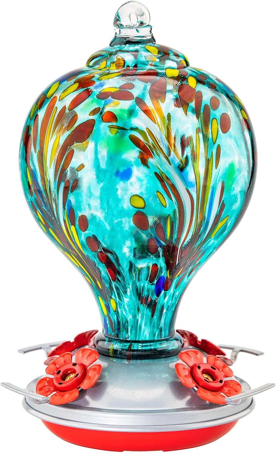 Hummingbird Feeders 32OZ Glass Hummingbird Feeder with Ant Moat, Yard Porch Decor (Teal Blue)