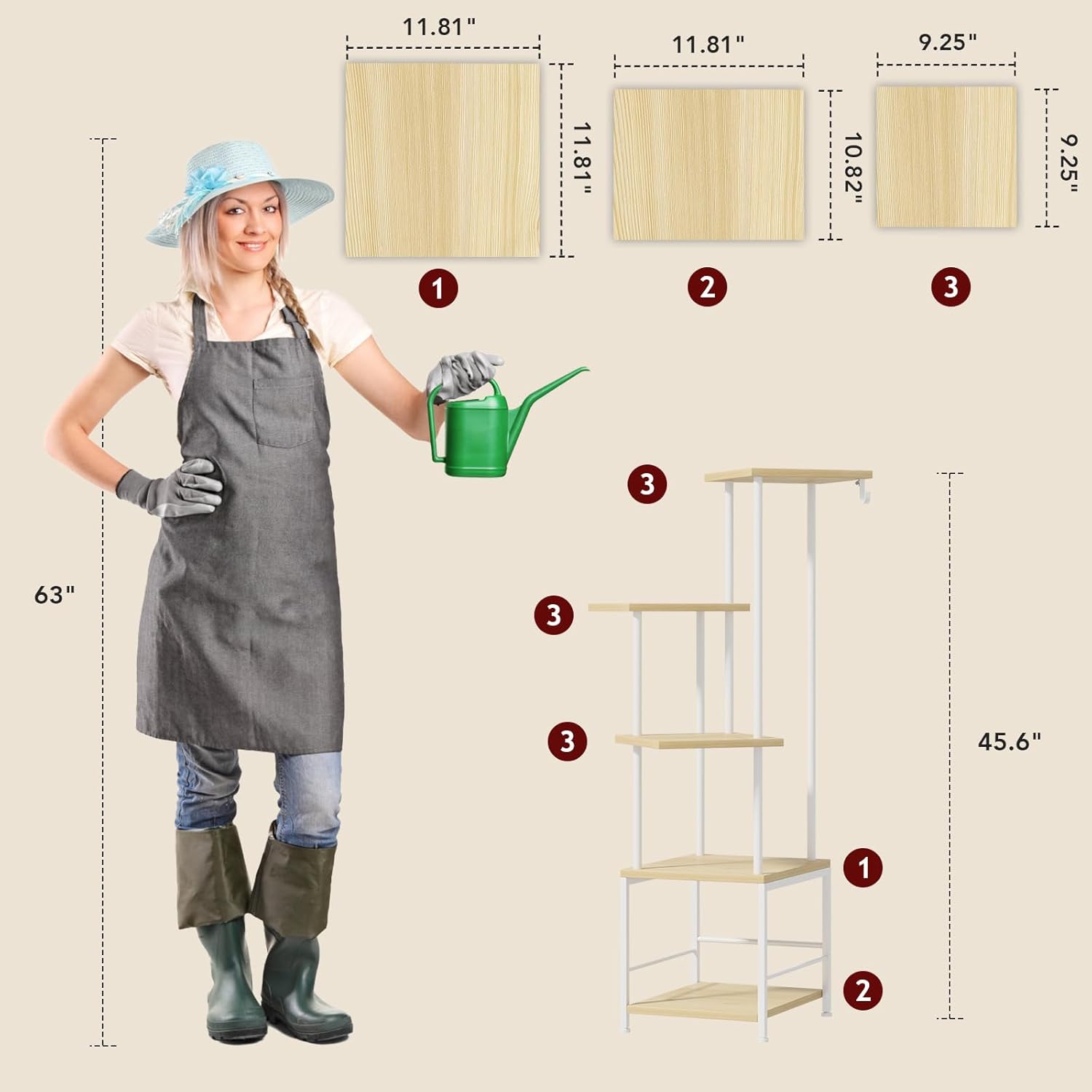 Plant Stand Indoor with Grow Light, 5-Tiered Tall Plant Stand Indoor, Metal Plant Shelf with Hanging Basket Hook and Adjustable Light, Ideal for Living Room, Garden, Patio (Maple)