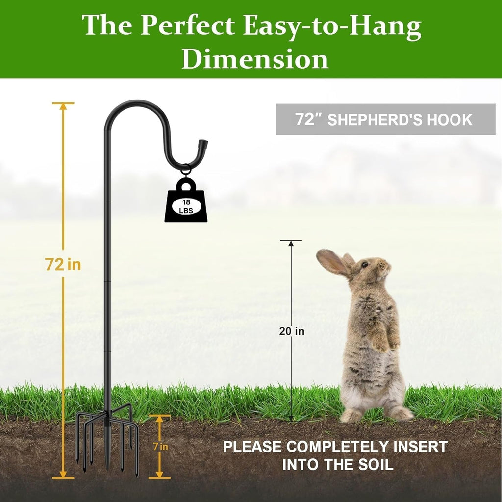 Shepherds Hooks for Outdoor with 7 Base Prongs, 72 Inches Heavy Duty Garden Bird Feeder Pole for Hanging Bird Feeder, Plant Baskets, Solar Light Lanterns, Outdoor Plant Hanger Hook,2 Packs