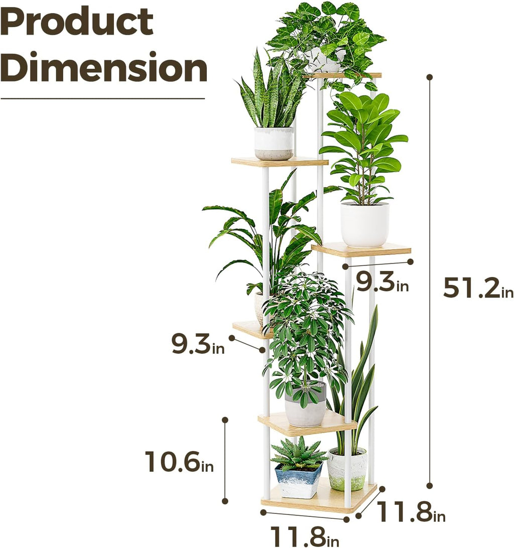 Bamworld Tall Plant Stand Indoor 6 Tier Metal Plant Shelf for Large Plants Corner Tiered Flower Stand for Patio Garden Balcony Living Room Bedroom White