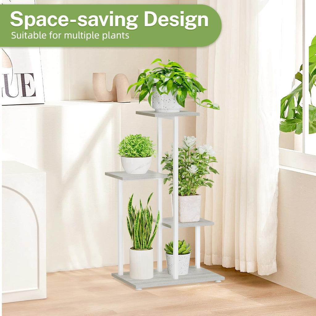 iDavosic.ly 4 Tier Plant Stand Indoor, Tiered Corner Plant Shelf for Multiple Plants, Metal Wood Tall Plant Display Rack Flower Holder for Patio Porch Garden Balcony Bedroom, White