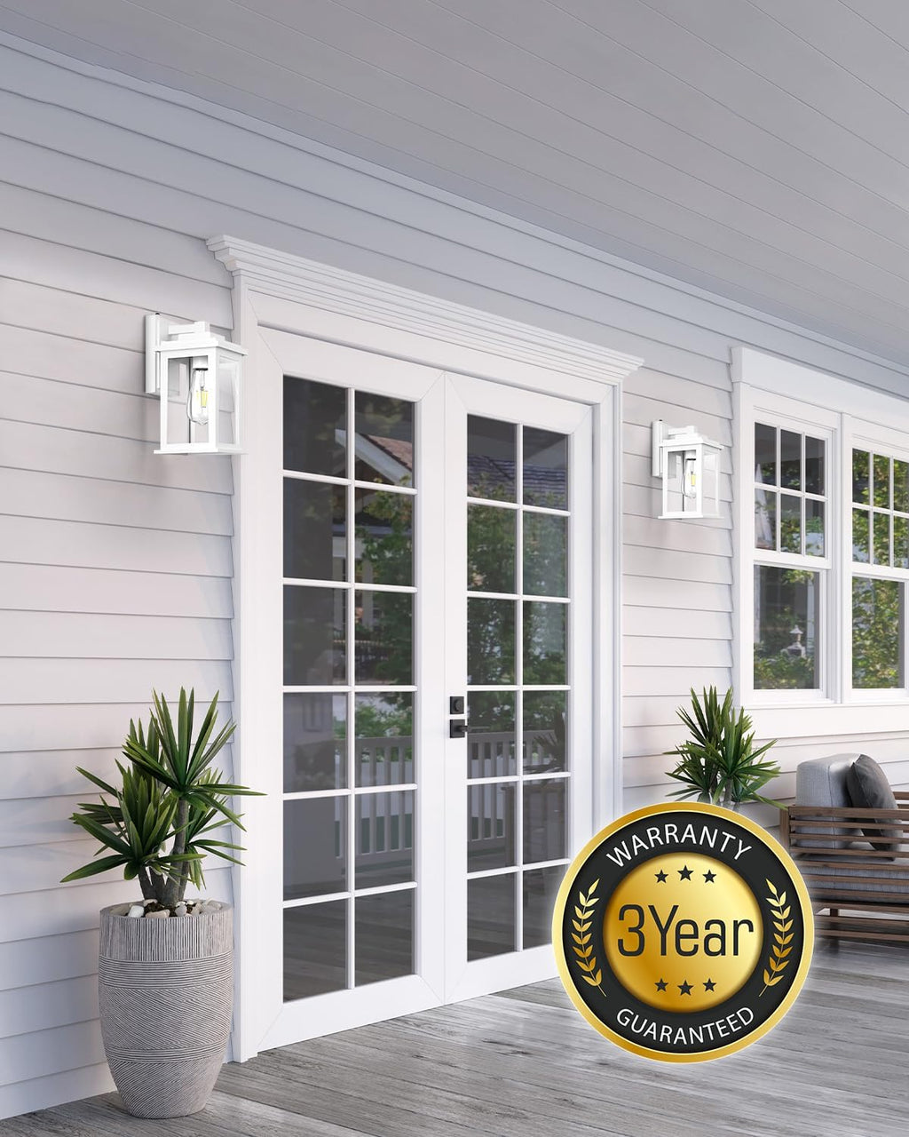 VIANIS White Outdoor Wall Lights, 2 Pack Dusk to Dawn Exterior Lighting Fixtures, Modern Outside Lights for hHouse,Porch, Garage, Doorway Waterproof, Weather Resistant,Hardwired, Non-Solar