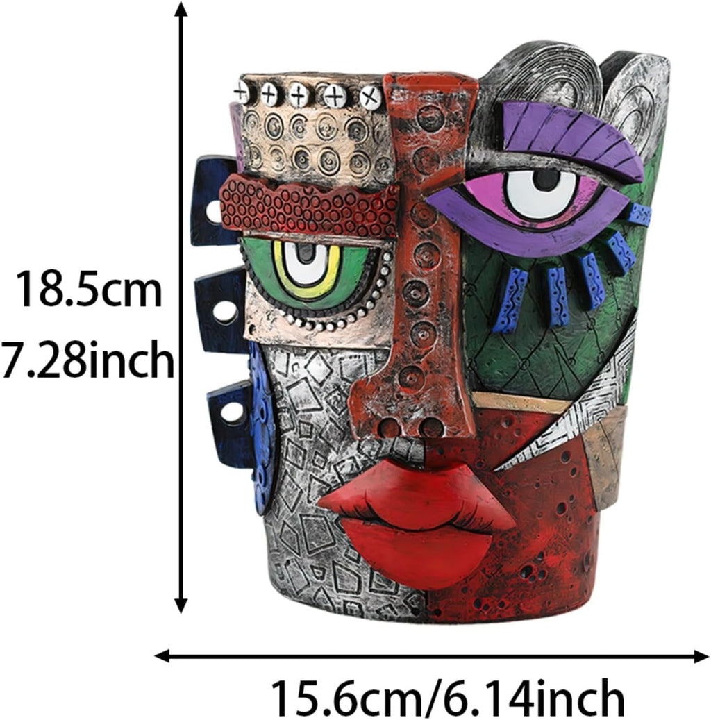 Picasso-Inspired Abstract Face Flower Pot | Unique Head Planter with Drainage Hole | Vibrant Colors & Quirky Art Decor (Abstract Human face)