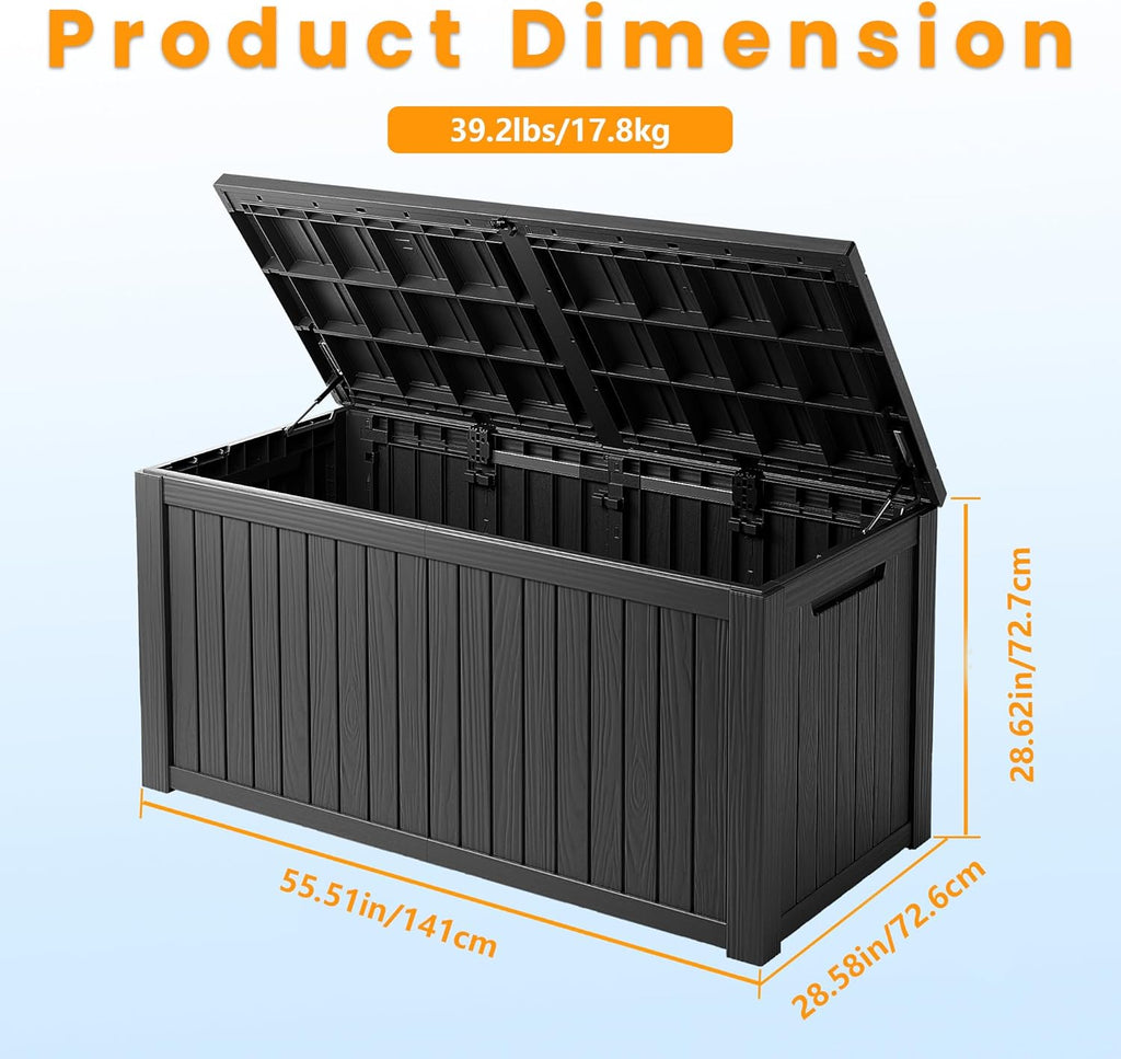 200 Gallon Lockable Resin Deck Box, Waterproof & UV-Resistant Outdoor Storage Box for Outdoor Cushion Storage, Garden Tools & Pool Accessories Storage, Black